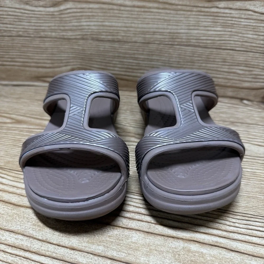 Crocs Monterey Metallic Wedge Shoes Sz 7 Slip On Comfort Cushion Sandals 207144‎